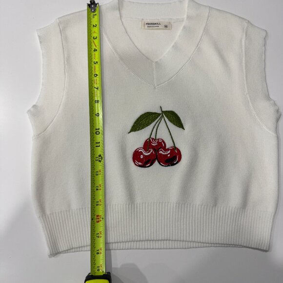 NEW Cherry Embroidered Knit Vest in White, Size M - Picture 14 of 15